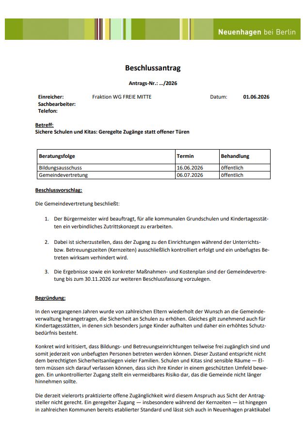 Beschlussantrag Sichere Schulen und Kitas