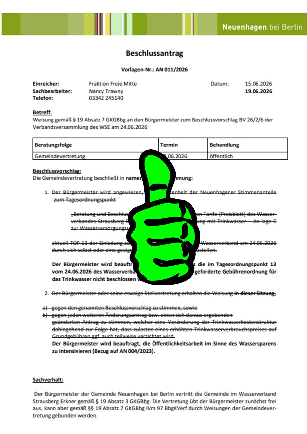 Beschlussantrag Abstimmung im WSE verhindern